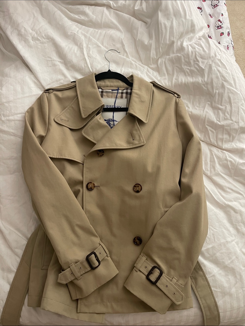 Burberry Tan Double-Breasted Short Trench Jacket